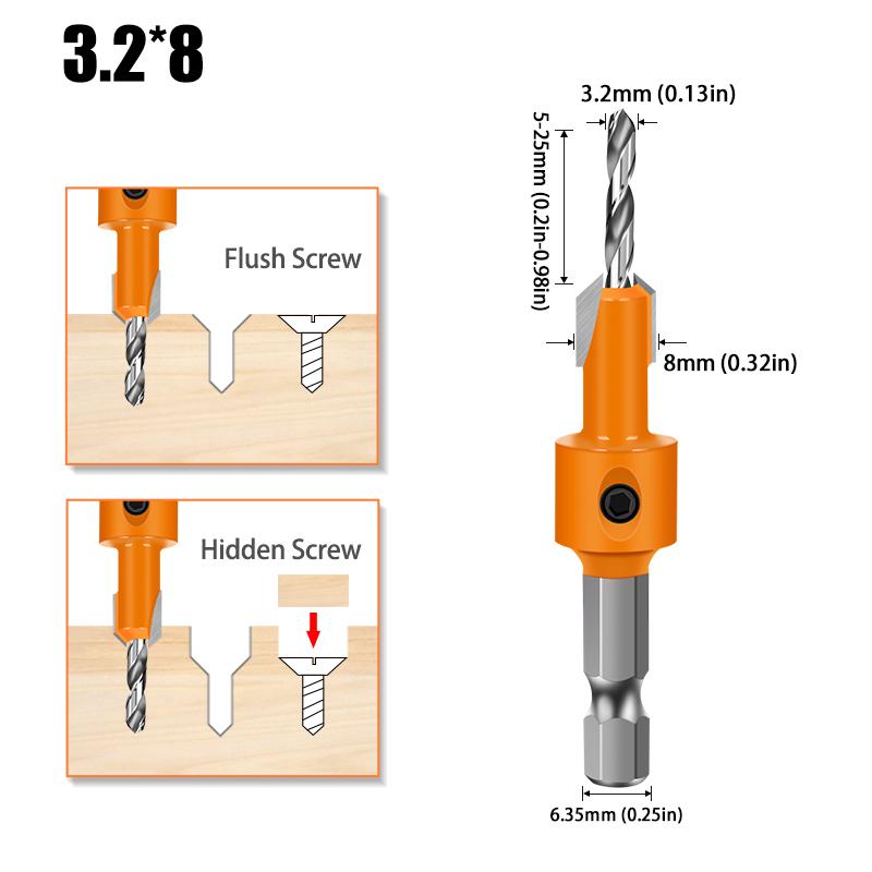1-5PCS 8mm Shank HSS Woodworking Countersink Router Bit Screw Extractor Remon  for Wood Milling Cutter