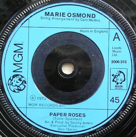

7inch Record MARIE OSMOND Paper Roses 2006315 MGM Records 1973 UK Pop Used