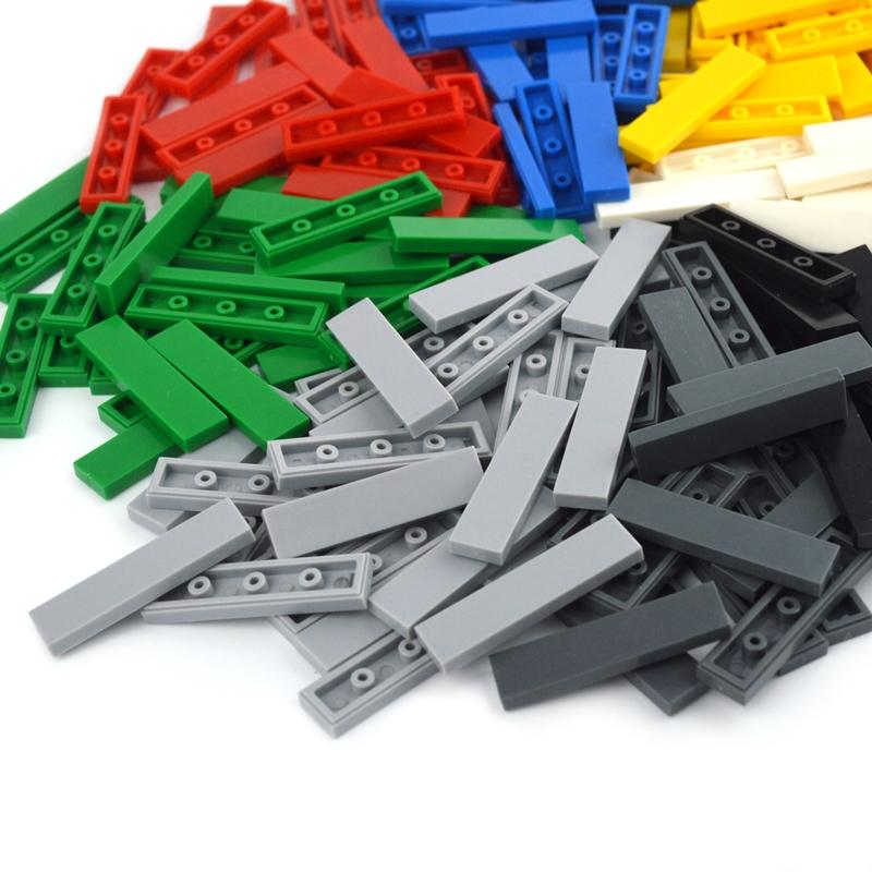 100pcs DIY Building Blocks Smooth Figure Bricks 1x4 Colorful Educational Ceramic Flat Tile Blocks Compatible 2431 Creative Toys