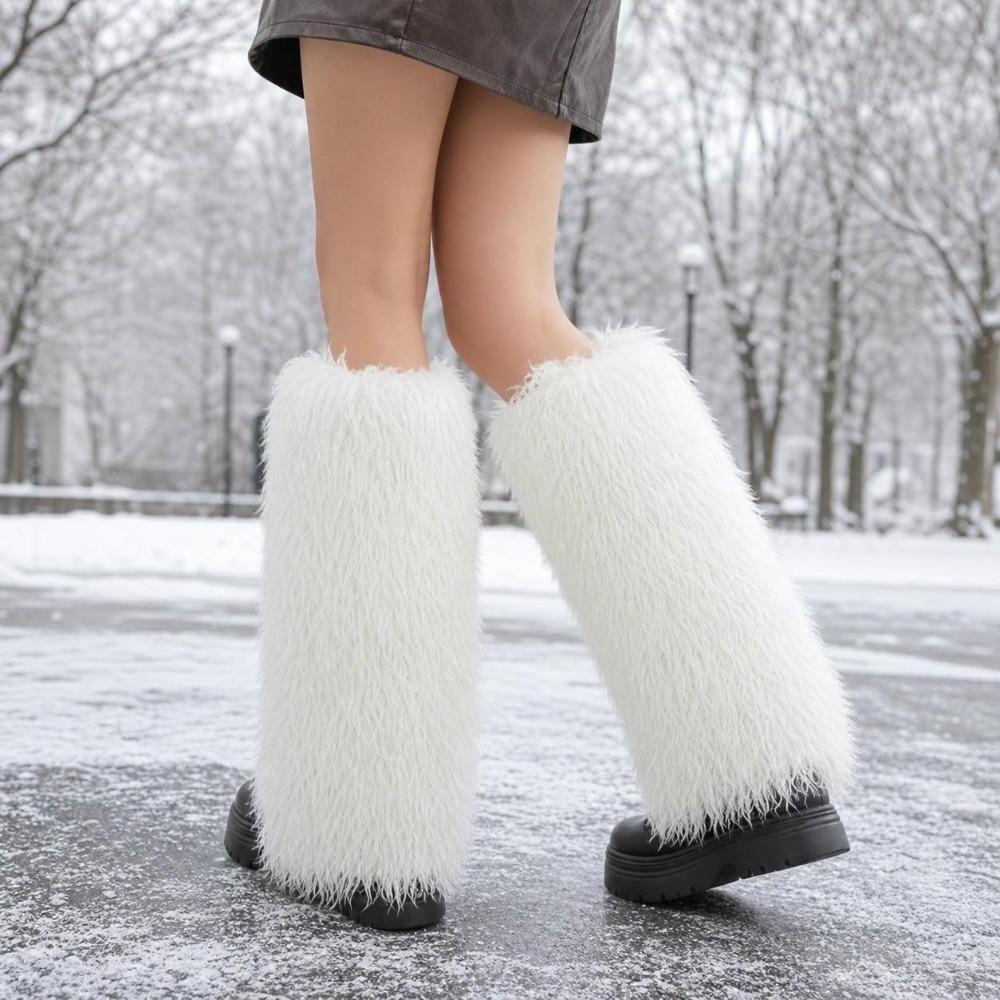 40cm Curly Furry Leg Warmers Faux Fur Knee High Girls Socks Fashion Long Tube Sock Daily Use