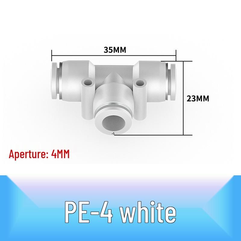 Pneumatic Quick Connect Tee, White Plastic, Straight Push-in, Sizes: 4-16mm