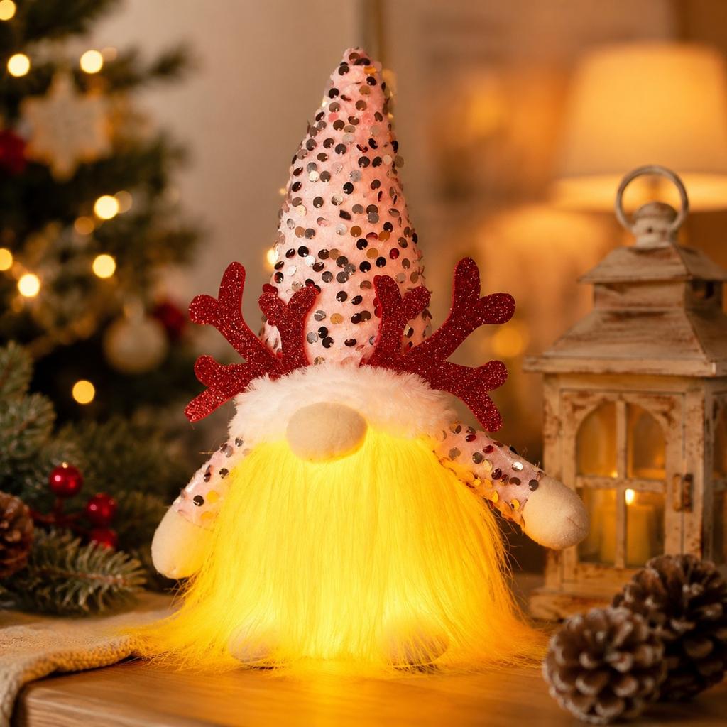 Glowing Christmas and Gnome Figurines with Sequins for Christmas Eve Window Decor