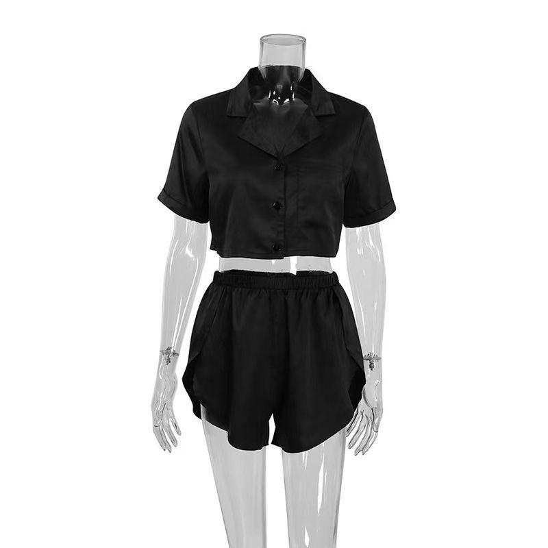 

Fashion Short Tops Shorts Loose Outfit Fashion Home Wear Short Top and Shorts Set Black L