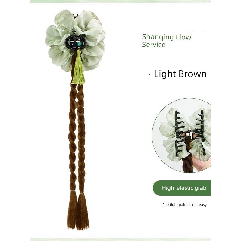 Wig Horse Tail Women's New Chinese Style Chinese Ancient Style Tassel Grip Long Hair Double Braid Artificial Hair Braided Twisted Twist Braid