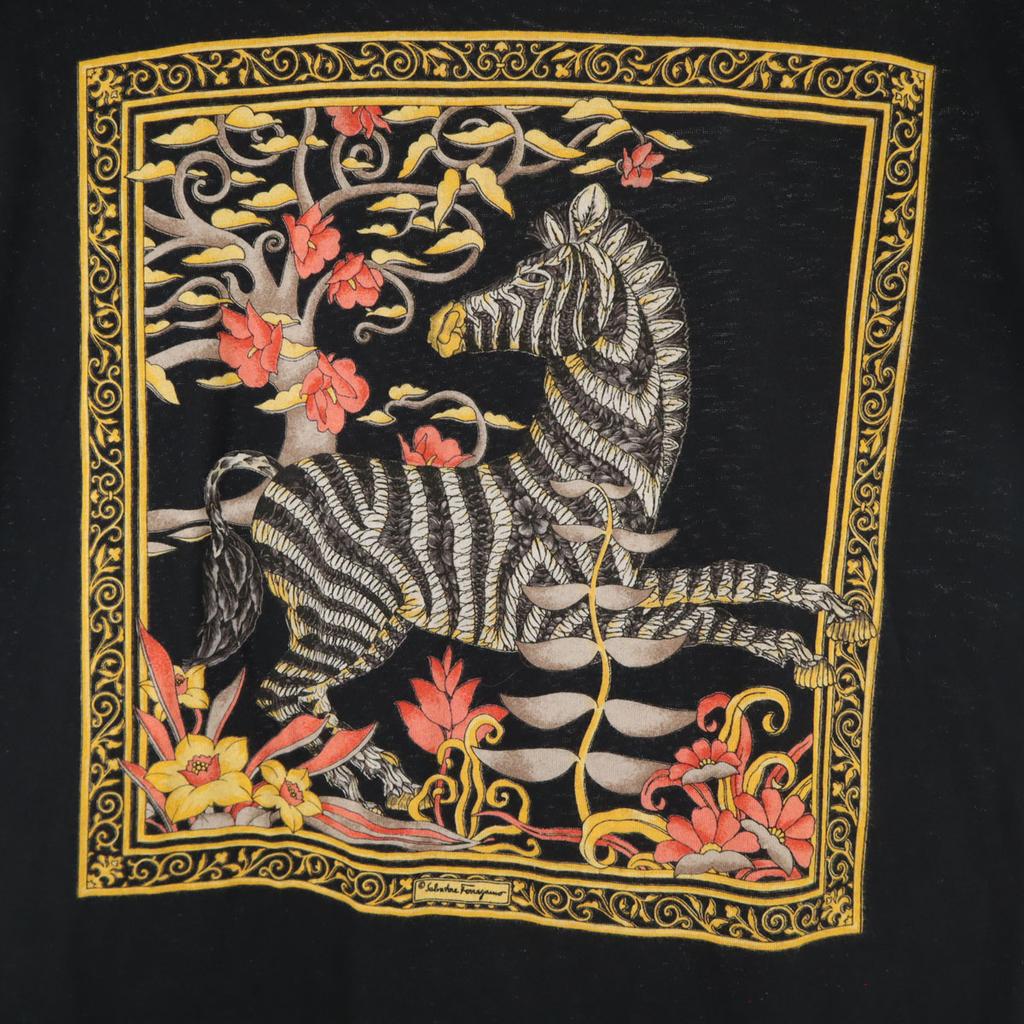 Salvatore Ferragamo 90s Made In Italy Old Zebra Print Short Sleeve T-shirt Women Used