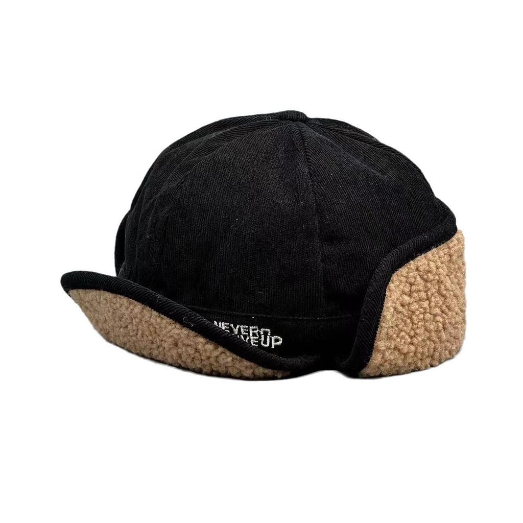 Fleece-lined, warm, and ear-protecting baseball cap for women, featuring letter embroidery and corduroy fabric, designed for cold weather