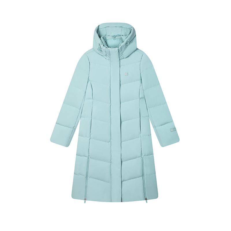 Fila Fleece Long Hooded Down Jacket Women Outerwear Stone-Blue F11W443905FLB