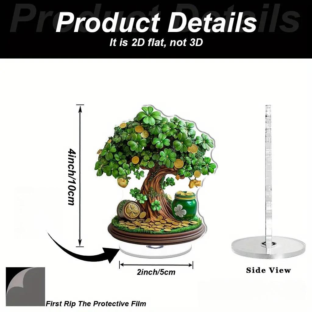 

Rotating Acrylic Desktop Decoration- St. Patrick s Day Four-Leaf Clover Tree and Golden Coins, Indoor and Outdoor Traditional Style Handicrafts 5*10cm