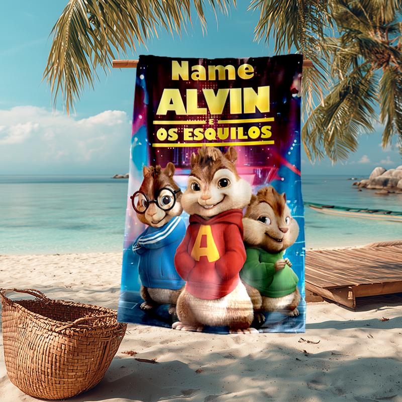 Personalisierbares Ultra-Weiches Strandtuch mit Alvin und den Streifenhörnchen-Thema, Ideal für Pool - Camping, Tauchen - Perfekter Reisebegleiter, Lebendiges Strandtuch