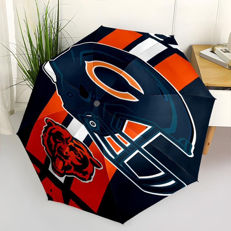 Chicago Bears logo Print Automatic Umbrella, 8 Rib Iron Frame, Plastic Handle, Suitable for Outdoor Travel &Daily , Ideal Gift