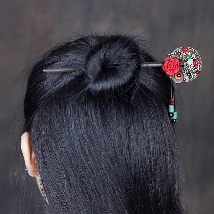 Retro Walking Hairpin, Ancient Hanfu Fringed Headdress, Hairpin, Court Classical Disc Hair, Wooden Hairpin, Hair Accessories