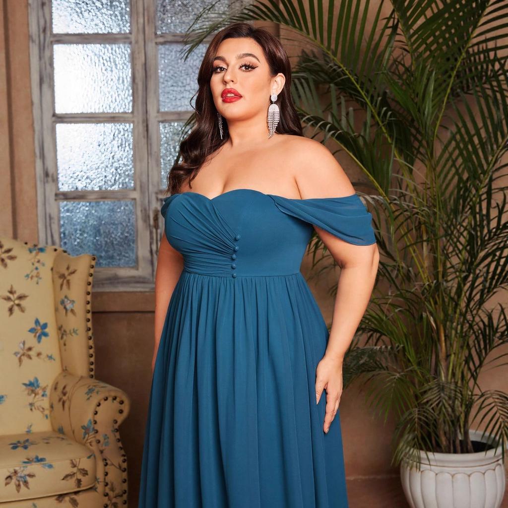 New large-size women's evening dress, long dress with split ends, high waist and thin, elegant and sexy long European and American dress women