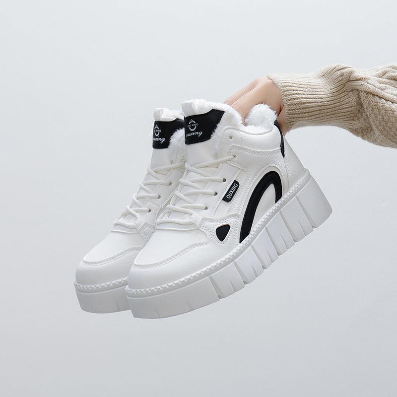 Women s Casual Snow Boots Shoes Anti-Slip Lace-Up Chunky Platform Ankle Booties With Faux Fur Lining Winter Warm Short Boot Walking Sneakers for Women 35