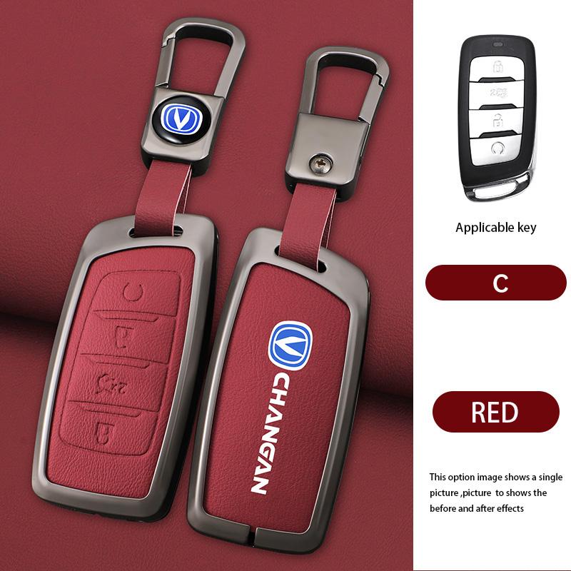 Zinc Alloy Leather Car Remote Key Case Cover Shell Fob For Changan Hunter F70 Cs35 Cs75 Plus Cs85 Coupe Cs95 Protector Keychain