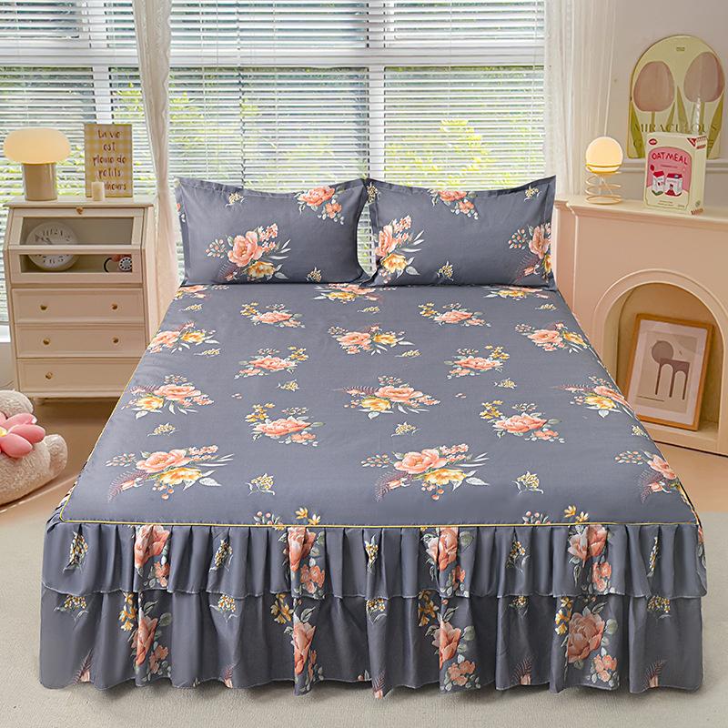 3PC Bedding Set (1xsheet+2xpillowcase)Bed Sheet Ruffled Bed Skirt Fitted Double Bedspread Mattress Cover Bedding Bedsheet Bedspread with Pillowcases