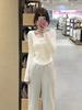 Women's Slim Fit Long Sleeve U-Neck White T-Shirt for Autumn/Winter