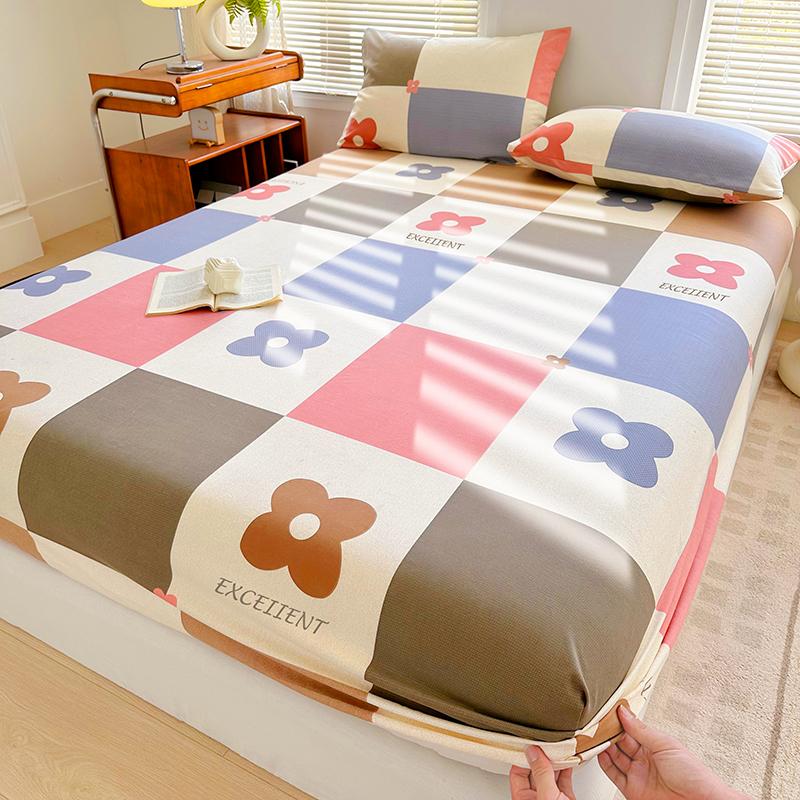 Plaid Style Bedsheet Elastic Fitted Sheet Printed Bed Cover Home Soft Mattress Protector drap de lit (Pillowcase Need Order)