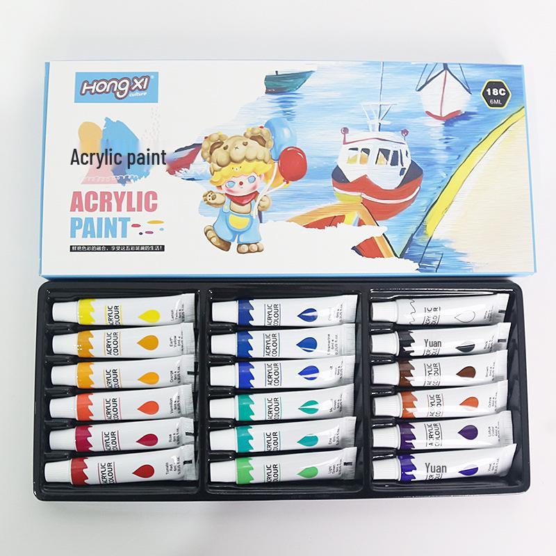 Acrylic Paint Set for Kids: 12/18/24 Colors, 6ml Tubes, Waterproof, Ideal for DIY Hand-Painted Shoes & Clothes.