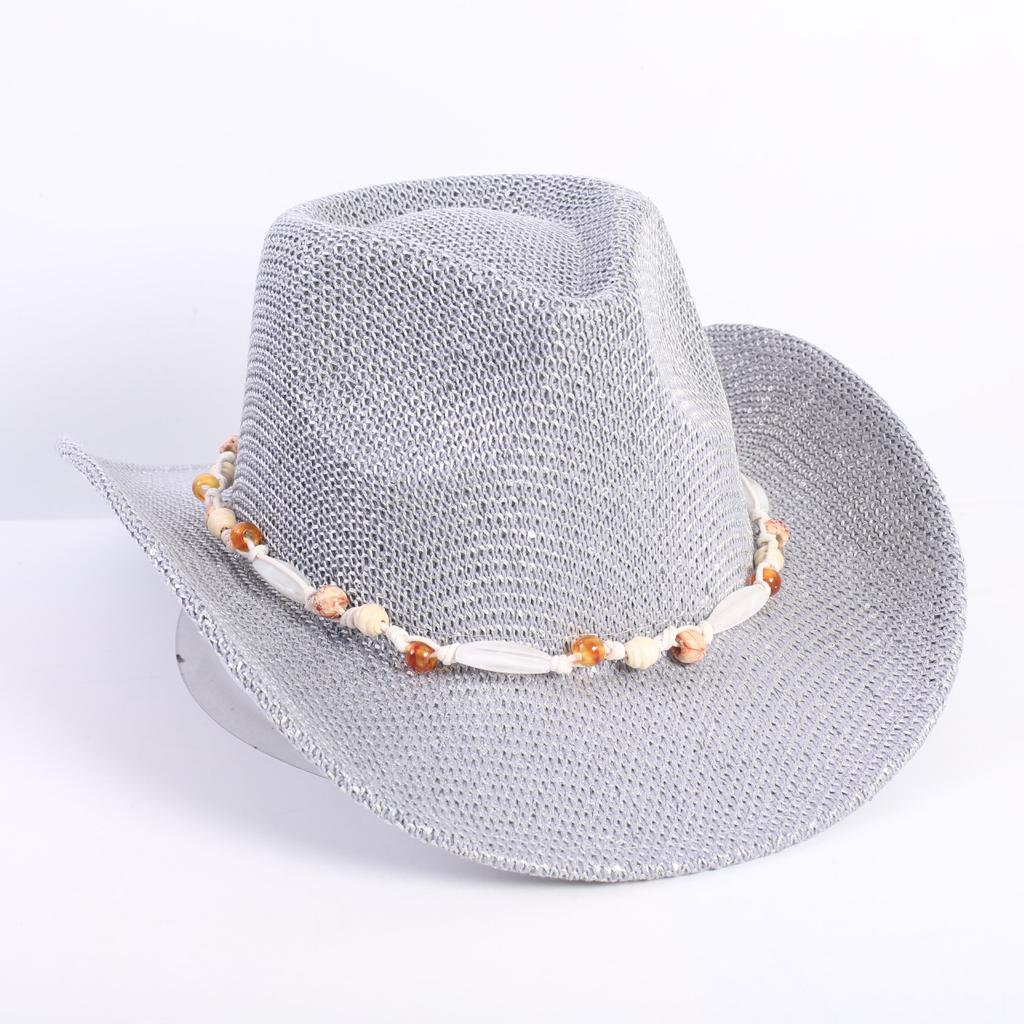 Popular European and American classic western denim straw hat, men's and women's fashion outdoor sunscreen sequined straw hat