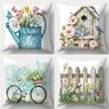 Floral Watering Can Birdhouse Bicycle Fence Pillows Polyester Pillowcase, Sofa Decorative Cushion Cov Headboard Pillow