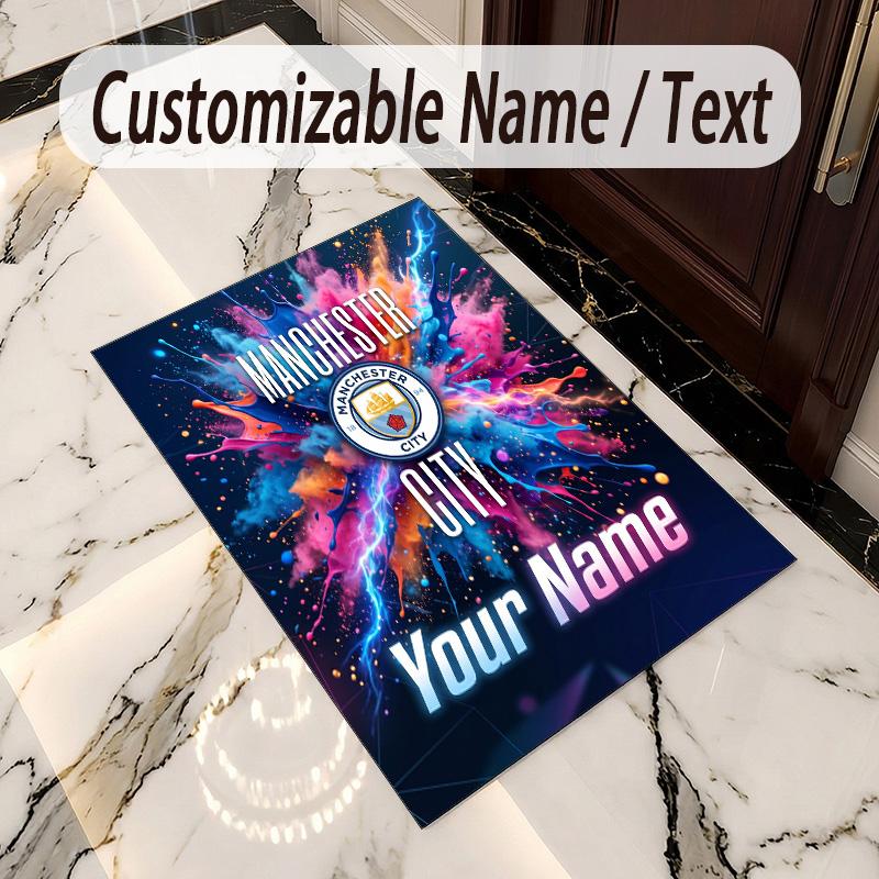 Crystal Velvet Rug Manchester City Print Custom Name Text Floor Mat Home Decor