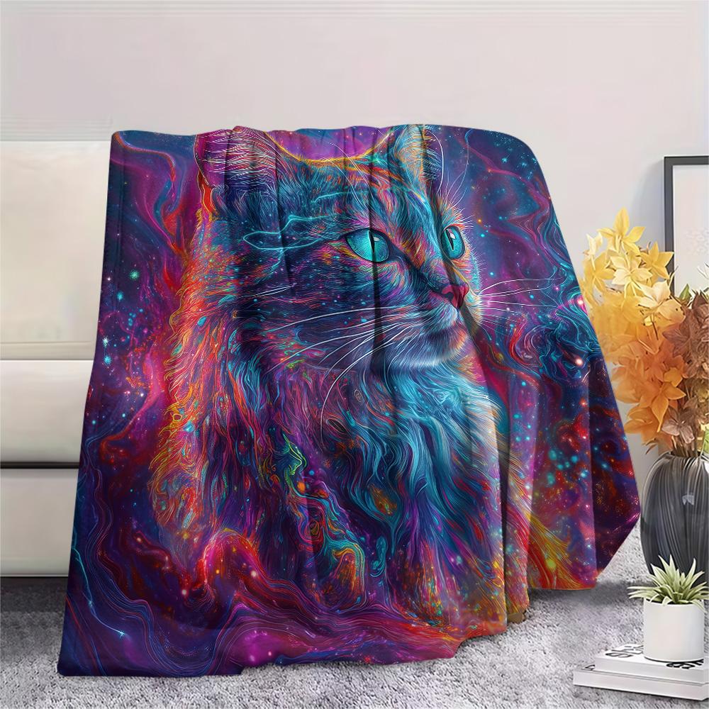Neon Cats  Print Flannel Blanket, High quality Comfortable for All Seasons, Home Decor, Warmth and Comfort