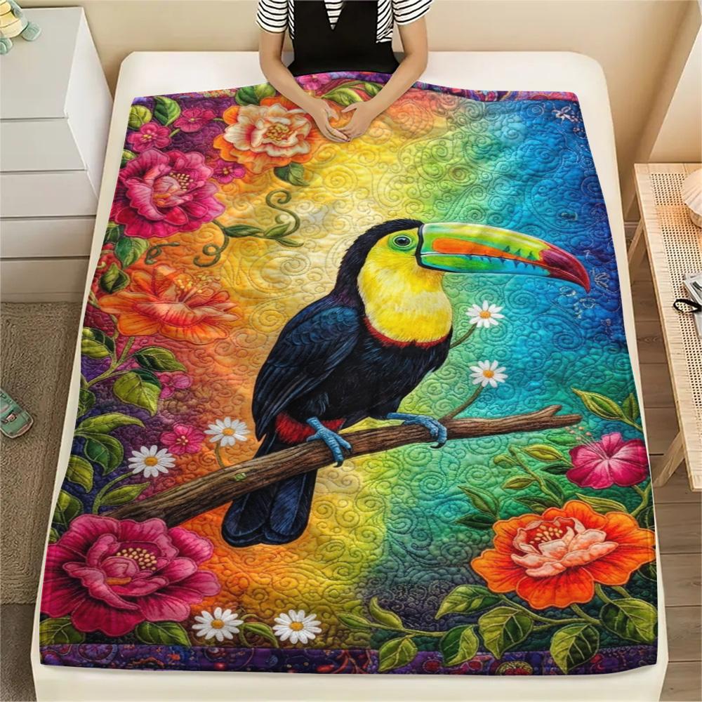 1PC Cartoon Toucan Decor Print FlAannel Blanket, High quality Comfortable for All Seasons, Home Decor, Warmth and Comfort