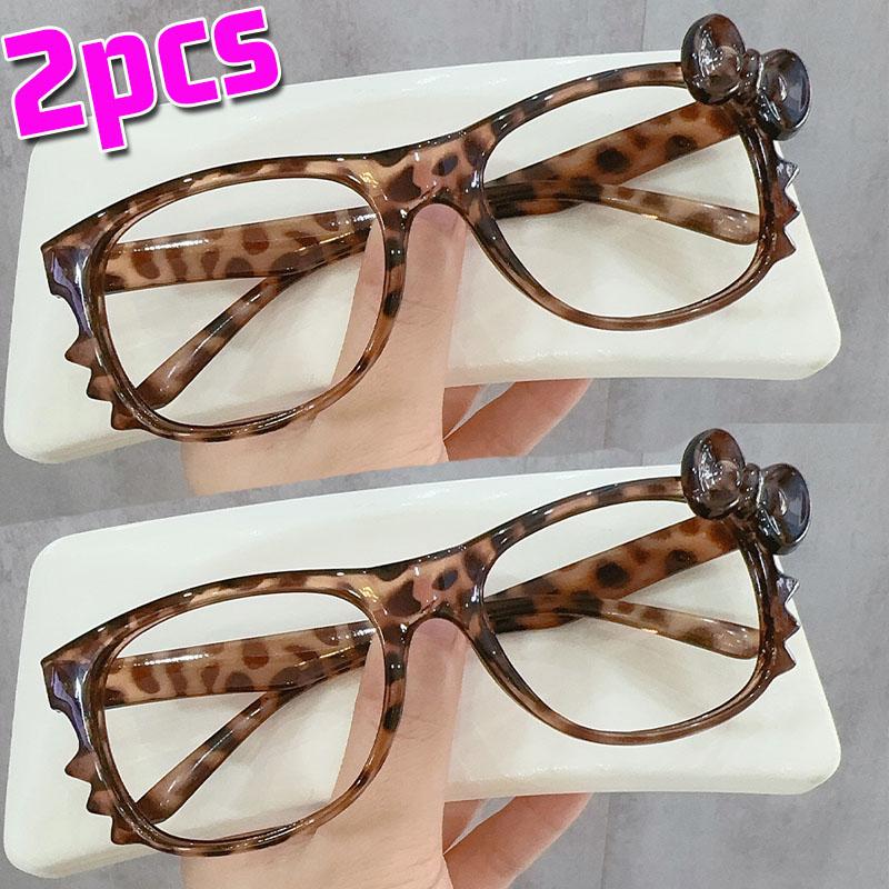 Kitty Leopard Print Glasses Frame for Women Girl Retro Vintage Bow Cartoon Anime Y2K Beauty Photo Props Eyewear Decorative Gifts