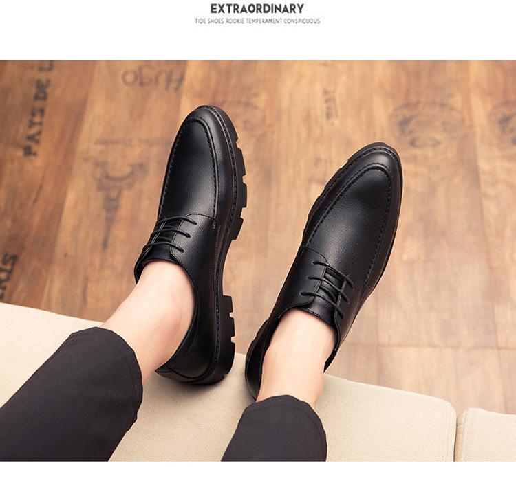 Men's Four Seasons Pointed Toe Leather Shoes - Korean Style, Business Casual, Lace-up