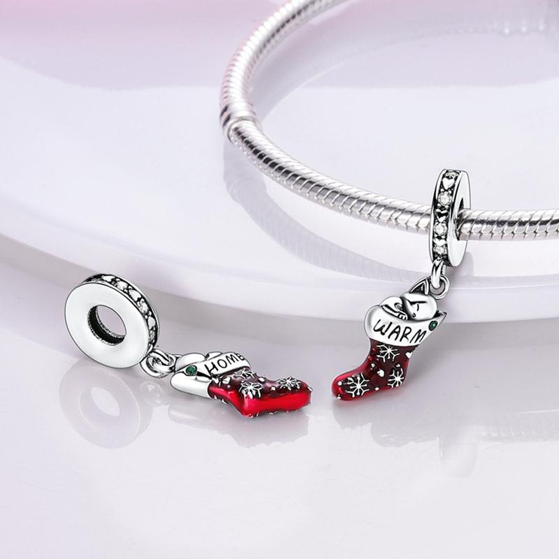 Charm 925 Silver Charms Pendant Santa Claus Christmas Tee Beads Fit Original Bracelet Necklace Charms Jewelry Gift