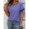 2026 Summer New Women's Casual Round Neck Patchwork Short Sleeve Striped T-Shirt