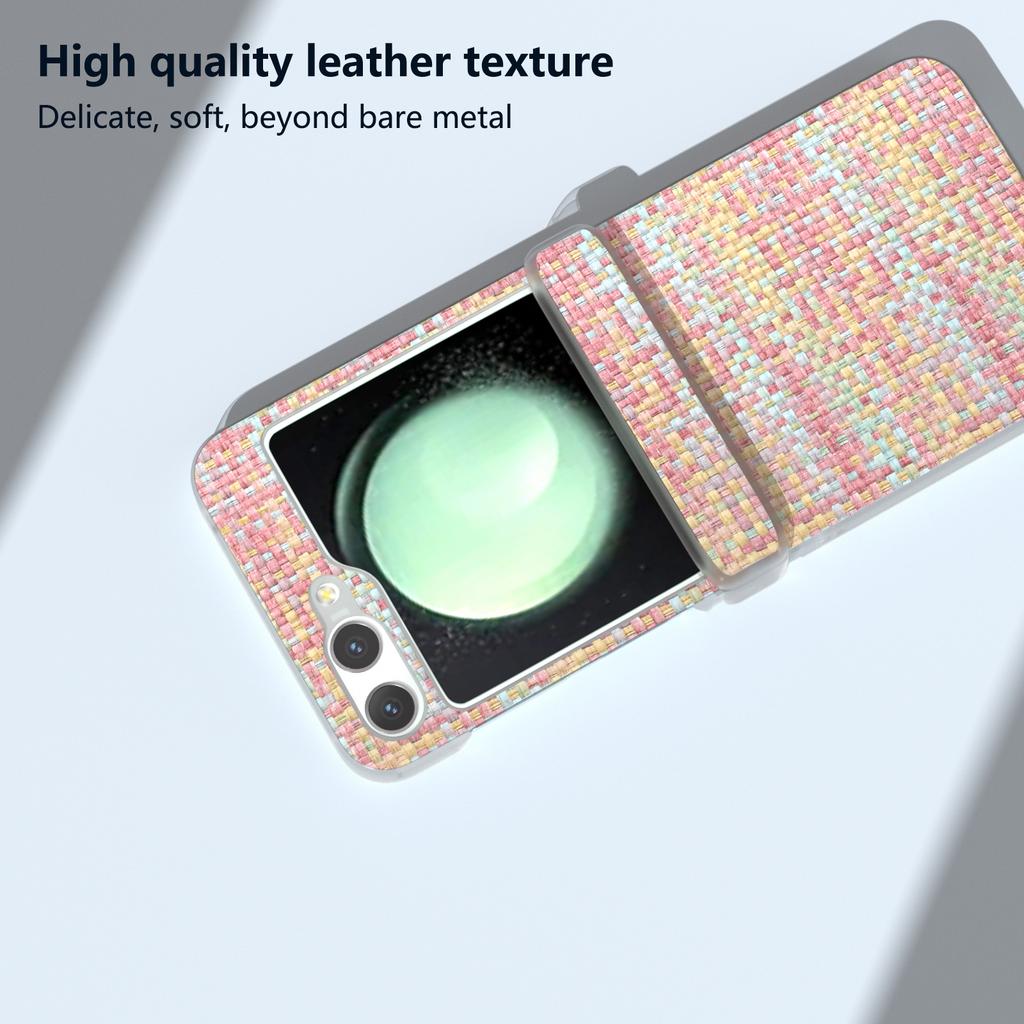 For Samsung Galaxy Z Flip5 5G Case Colorful Plaid Texture Leather Phone Cover Matte Frame Hinge Protection