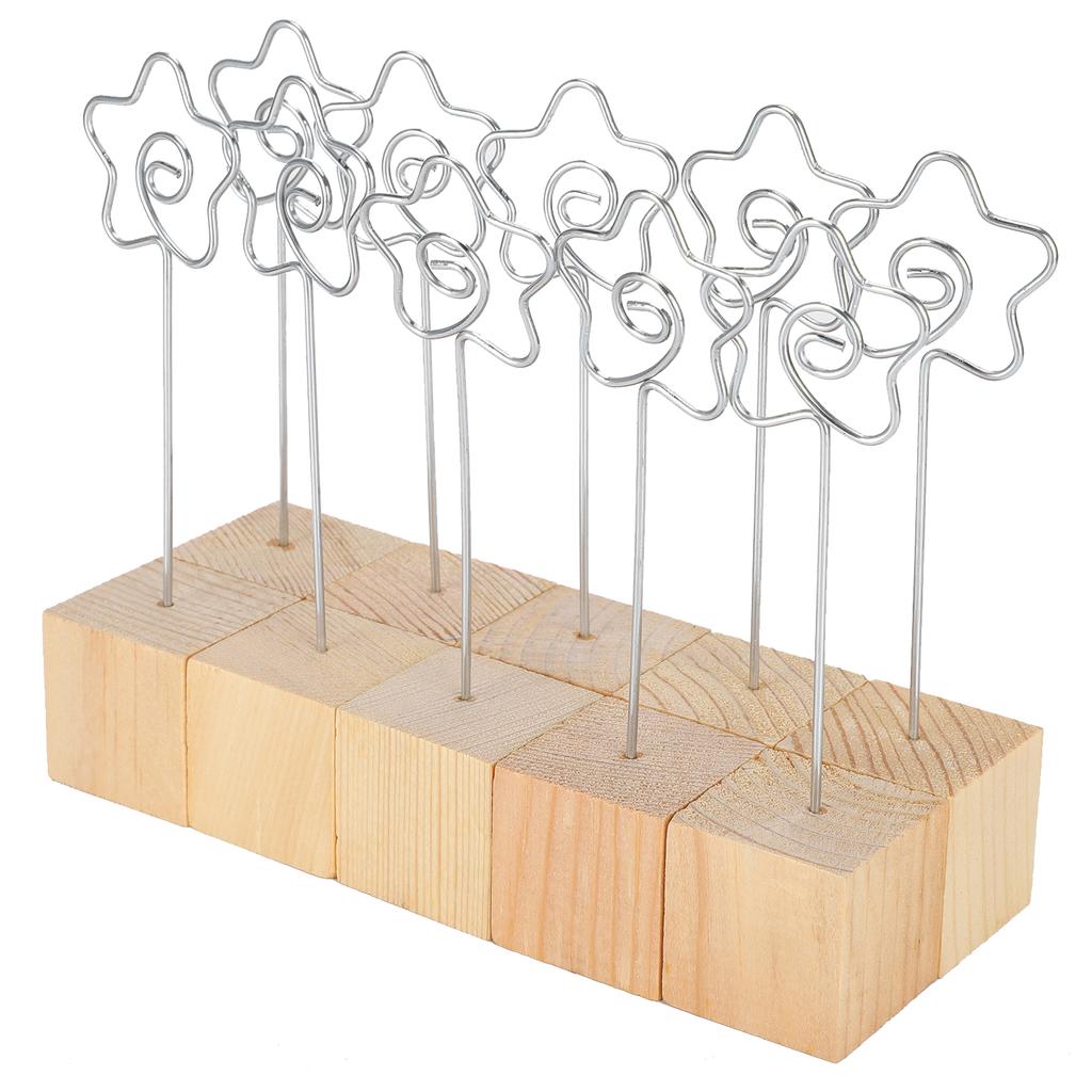 10Pcs Photo Holder Metal Clip Stand Note Message Card Picture Solid Wood Base Craft