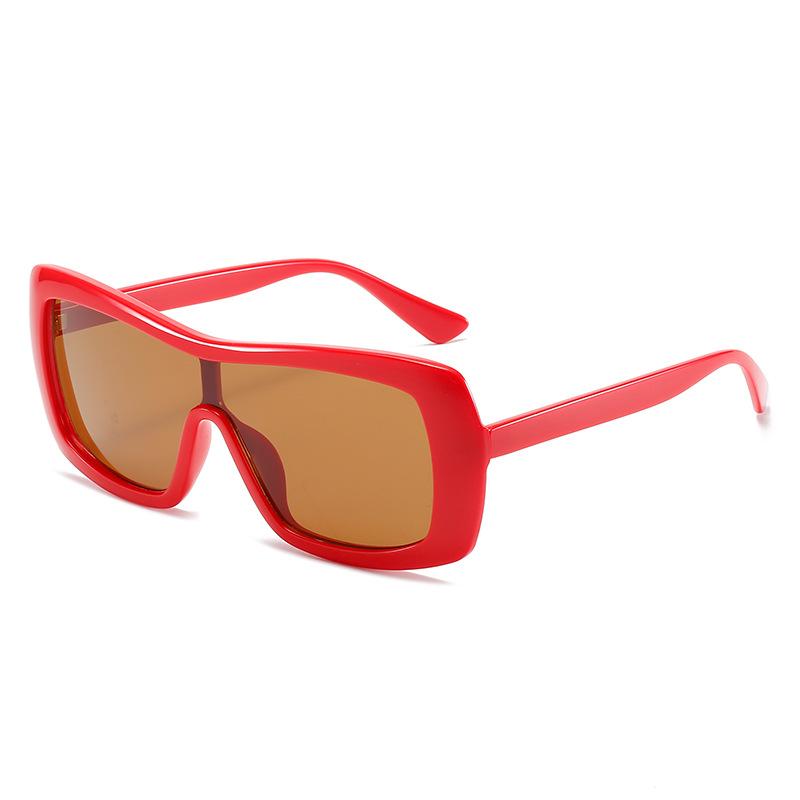 Einteilige Sonnenbrille, Bonbonfarbene integrierte Großrahmenbrille, Street-Shot Dünngesichts-Sonnenbrille für Frauen