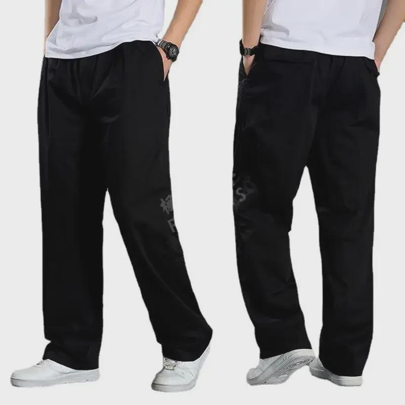 Men's Thin Spring/Summer Casual Pants - Large, Loose, Pure Cotton, Elastic Waist, Straight-Fit, Middle-Aged Style
