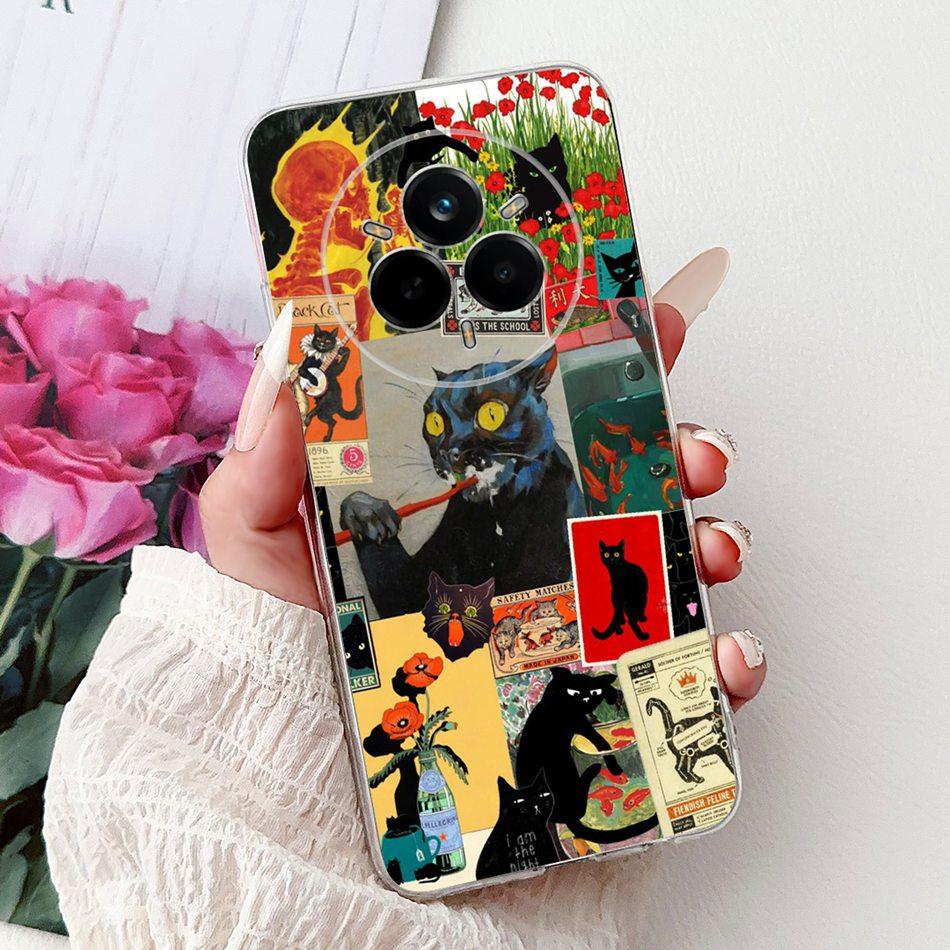 For Realme 14 Pro 14Pro+ Elegant Floral Cat Printed Phone Case For Realme 14 Pro Plus 14Pro 5G Soft Silicone TPU Cases
