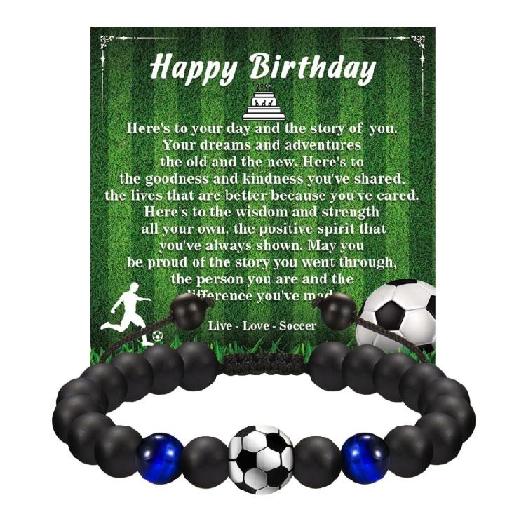 Football Inspired Elastic Bracelet Round Glass Beads Stretch Cord Comfortable Fashion Jewelry for Active Lifestyle