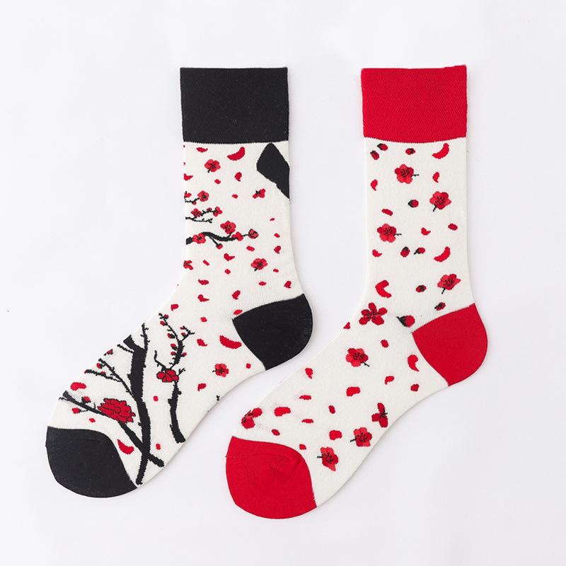 Personalized Cartoon AB Mismatched Socks Fashion Crew Couple Cotton Socks Women's Fancy Flower Fruit Tiger Print Funny Socks