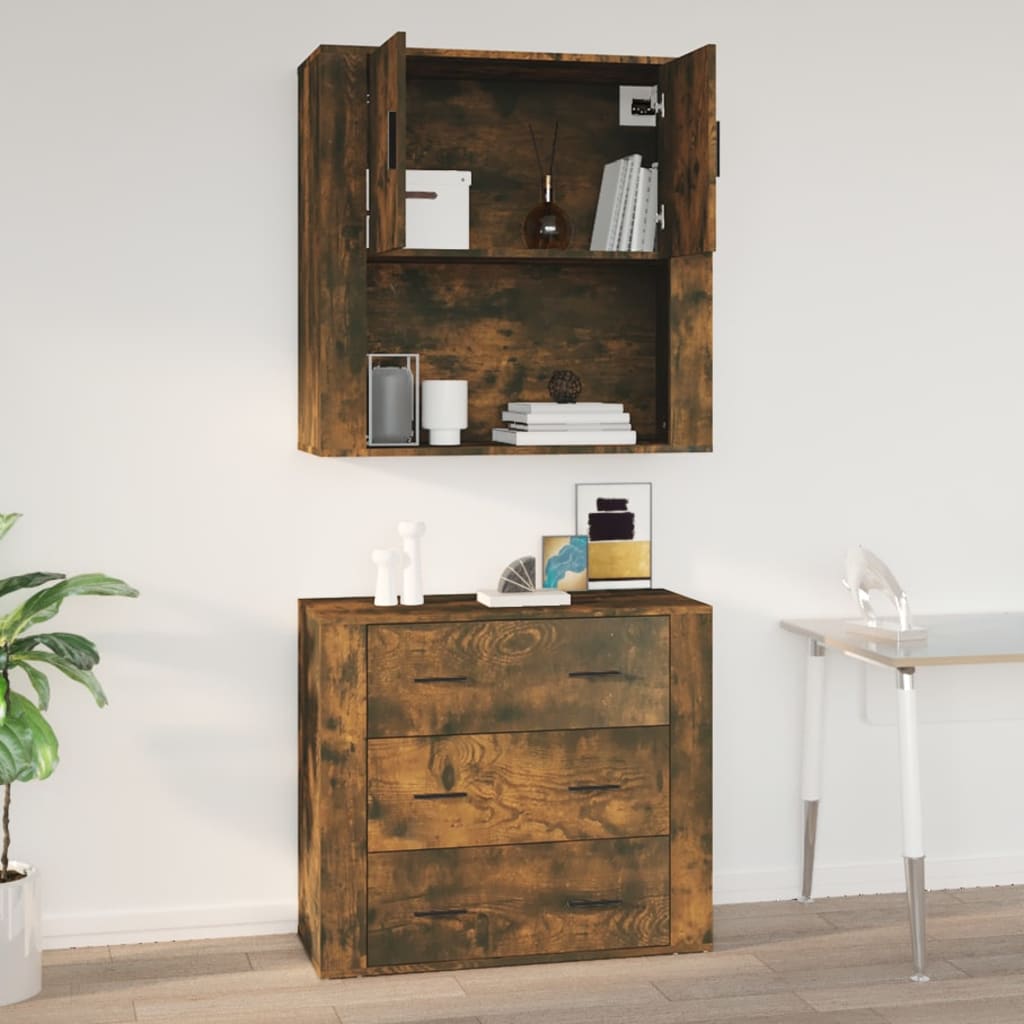 Wall Mounted Cabinet in Smoked Oak Finish 80 x 33 x 80 cm Engineered Wood