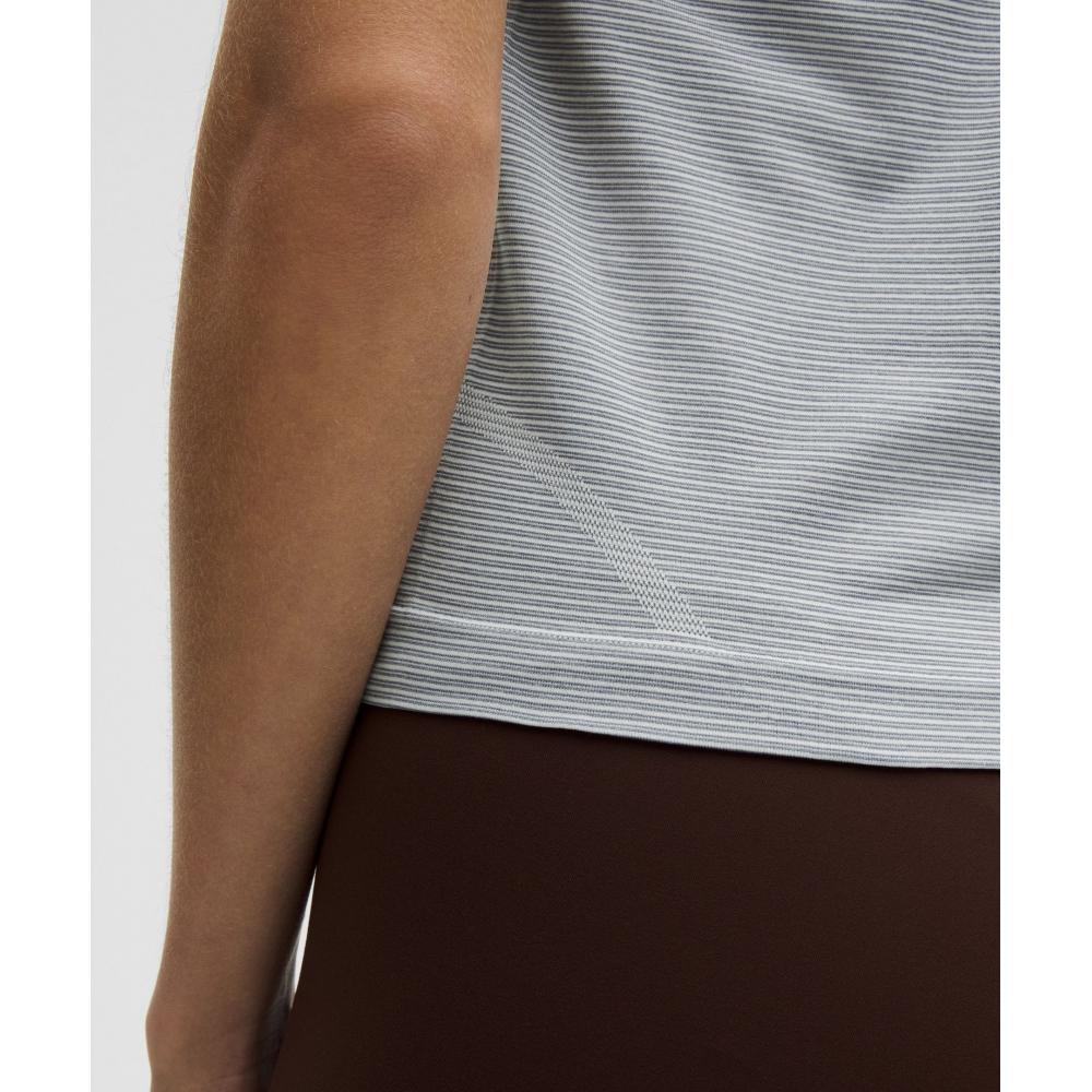 Lululemon Regata Swiftly Tech Racerback 2.0 Cintura Comprimento Elastano Listrado Branco Cinza Oasis