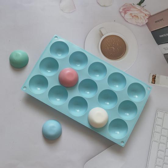 Yousheng Silicone Mold Non-stick Easy-Demoulding Smooth Surface Food-grade Heat-resistant Baking 15 Holes Semi Sphere Silicone Baking Mold for Home
