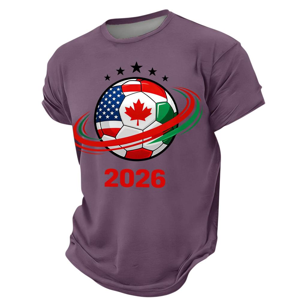 Men’s Short Sleeve Crew Neck TShirt 2026 Soccer Ball Print with Flags Graphic Casual Fit Top