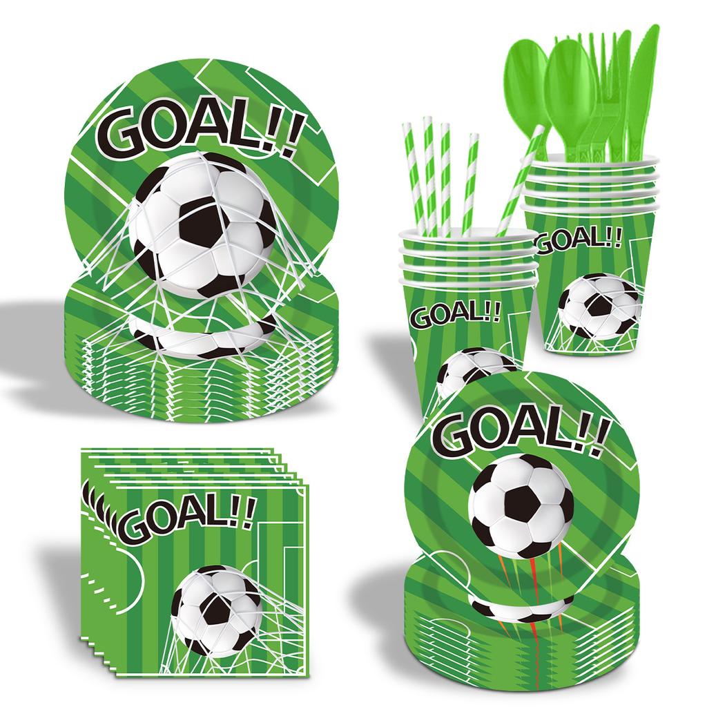 Ensemble de vaisselle sur le thème du football de la Coupe du Monde, fournitures de décoration pour fête d'anniversaire, assiettes en carton jetables, gobelets en carton, serviettes en papier, nappes