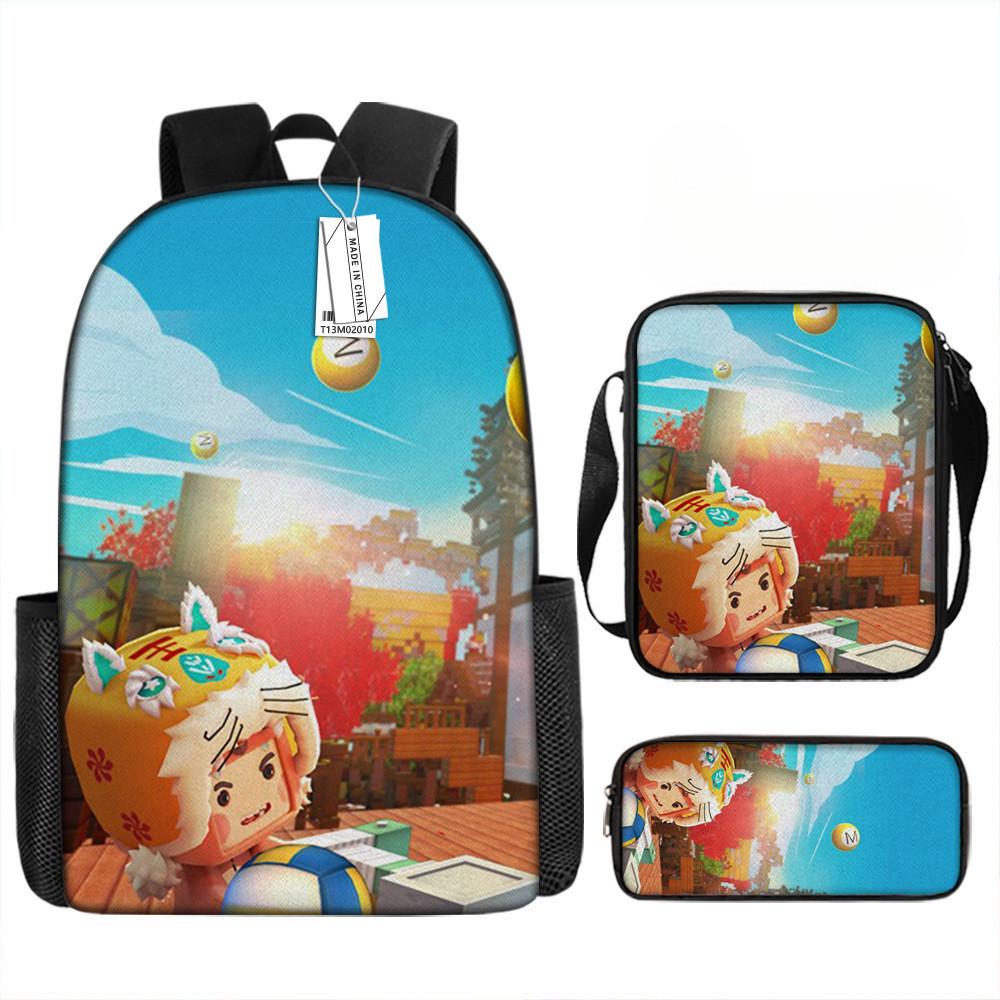 Mini World Kids 3piece Backpack Set Breathable Oxford Polyester For School Students