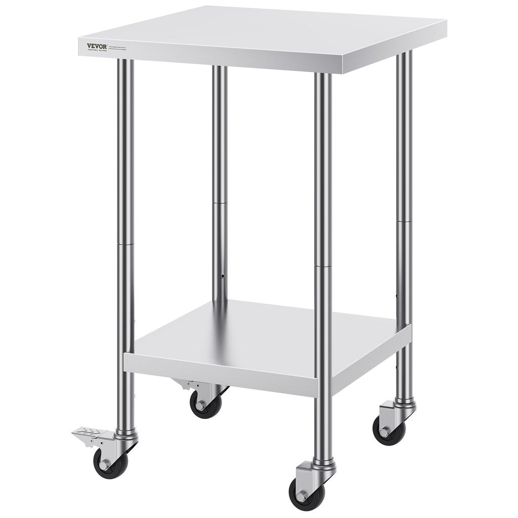 Stainless Steel Work Table Commercial Prep Table 24x24 Inch With 4 Casters