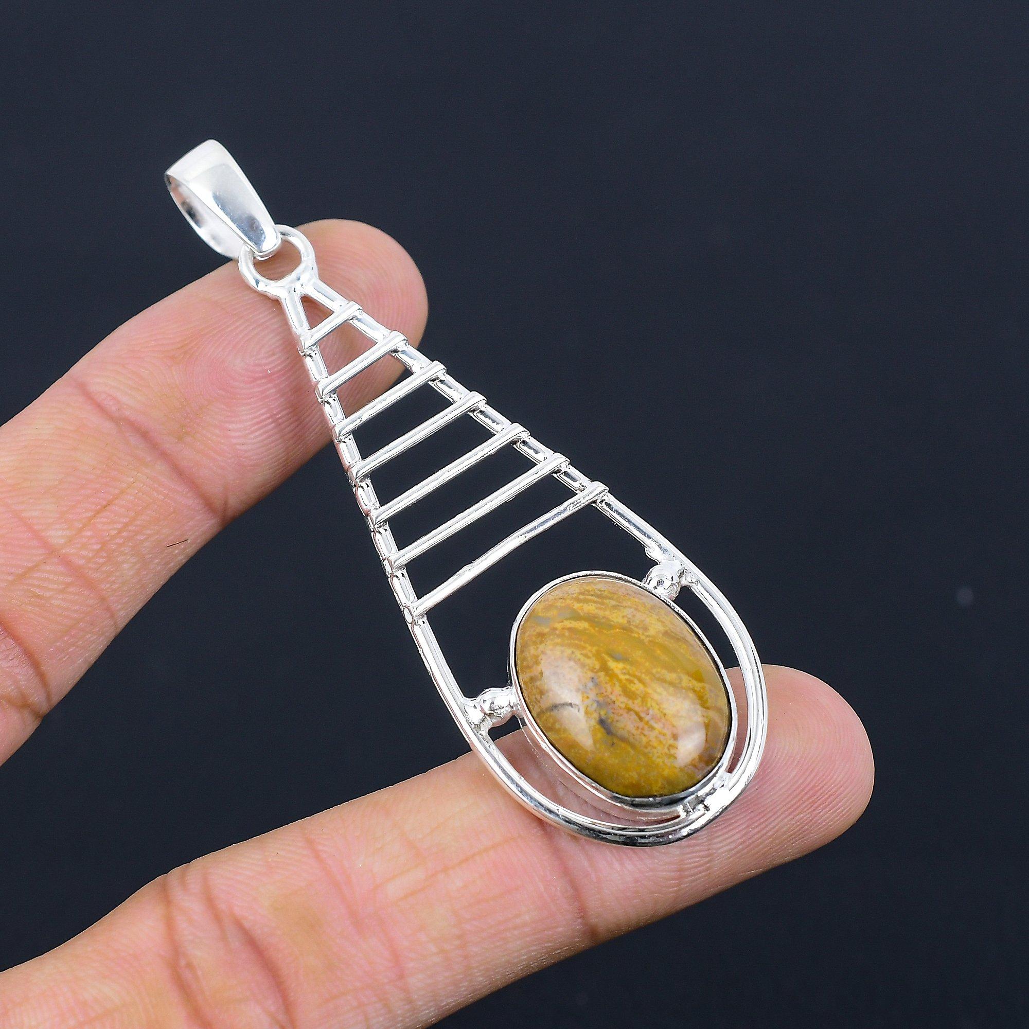 Gift For Women Jewelry Pendant 925 Sterling Silver Natural Seam Agate Gemstone
