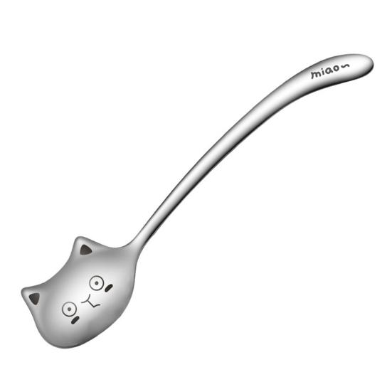 Cat Face Coffee Spoon, 304 Stainless Steel Cute Hanging Spoon with Curved Tail, Long Handle, Stirring Spoon for Mug Cup, Coffee Milk Tea Dessert Gift