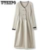 Mid-length Cinched-waist Knitted Dress for Women Solid Color Slim V-neck Sweater Dress Autumn and Winter Lace-up Dress