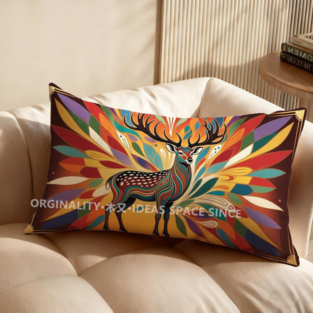2D Colorful Deer Pattern Pillow Cover Suitable For Sofa Bedroom Car Pillow Cover Cushion Rectangular Back Cushion