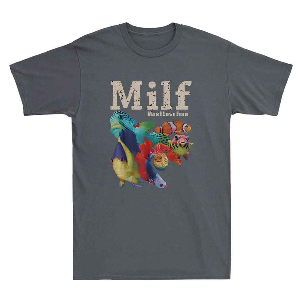 MILF Unisex I Love Fish Funny Fish Graphic Quote Vintage Unisexs Short Sleeve TShirt
